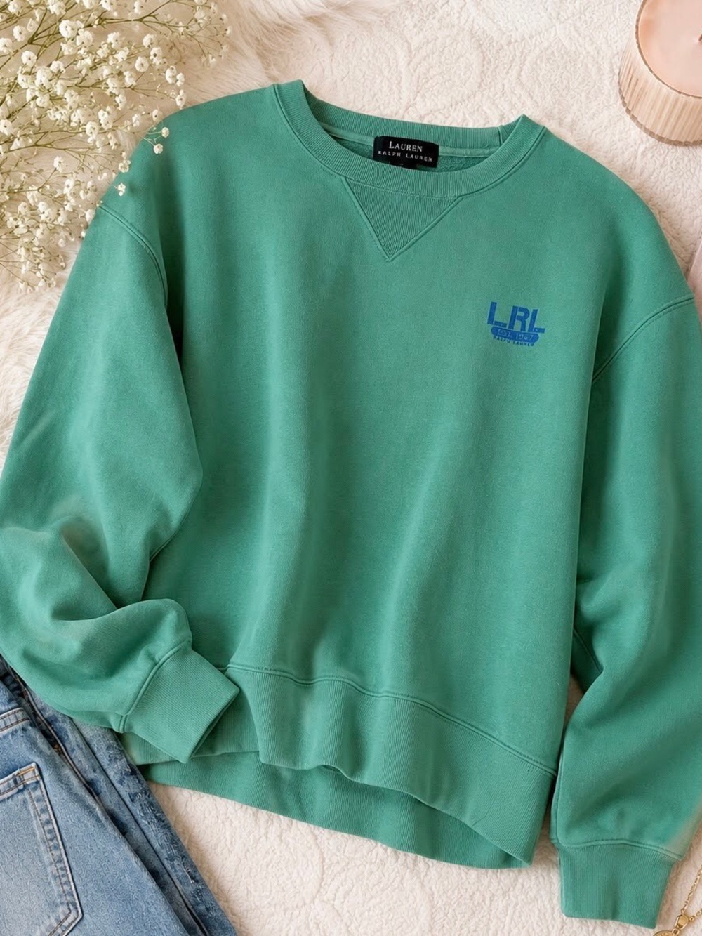 Ralph Lauren Teal Green Crewneck Sweatshirt - LRL Logo - Picture 2 of 4
